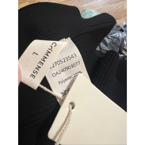 NWT Commense Contrast Trim Pearl-Detail Black Ribbed Slim Fit Pullover Sweater L - Picture 8 of 13